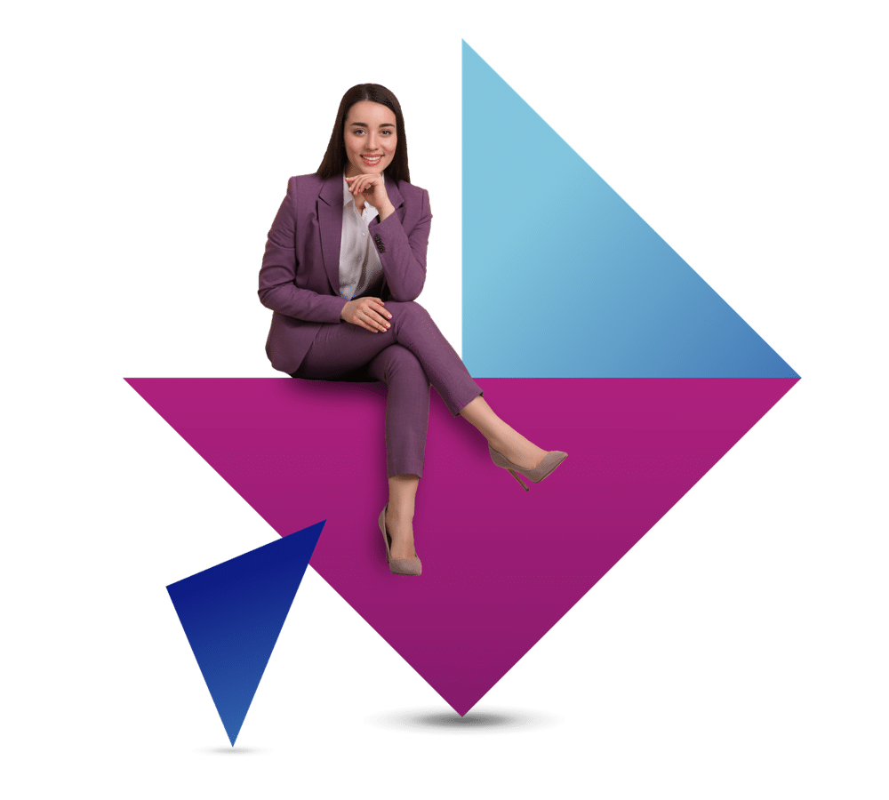 young professional woman sitting on vector shape