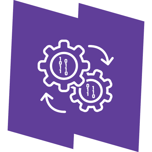 Two cogs on purple background