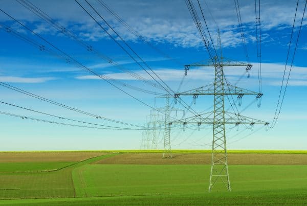 powerlines over a green field